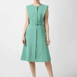 Van Heusen Green Polyester Solid A-Line Dress-picture-36