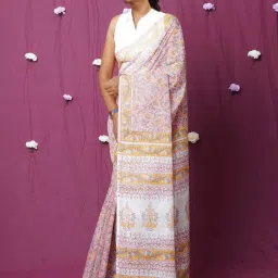 Unnati Silks Pink Floral Print Saree With Unstitched Blouse image 1