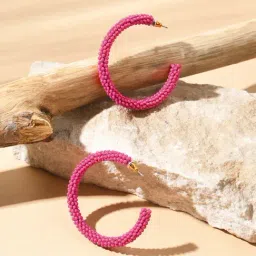 Accessorize London Pink Large Seed Bead Hoop Earrings for Women-image-17