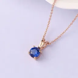 Ornate Jewels 925 Silver 18K Rose Gold Plated Blue Sapphire Solitaire Pendant With Chain for Women-image-55
