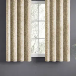Haus & Kinder Beige Cotton Floral Chalkflower Eyelets 5 ft Window Curtain - Set of 2-picture-11