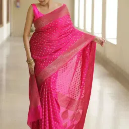 Anjaneya Sarees PInk Silk Woven Saree With Unstitched Blouse image 3