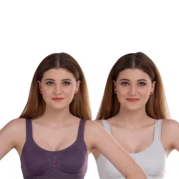 AROUSY Purple & White Cotton Beginner's Bra - Pack Of 2 image 1