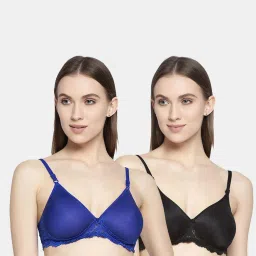 AROUSY Blue & Black Cotton Self Pattern T-Shirt Bra - Pack Of 2 image 1