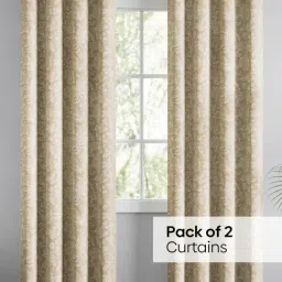Haus & Kinder Beige Cotton Floral Chalkflower Eyelets 7 ft Door Curtain - Set of 2 image 2