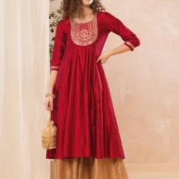 Globus Red Embroidered Anarkali Kurta image 1