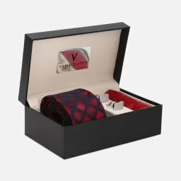 Van Heusen Maroon Embroidered Tie with Pocket Square & Cufflinks image 1