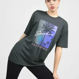 Skechers Black Cotton Polyblend Relaxed Fit Printed T-Shirts-image-0