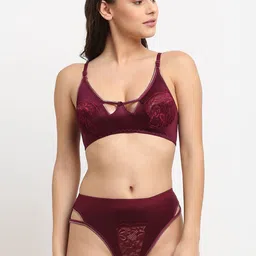 FriskersWomen Maroon Solid Lingerie Set OD-309-38-30-image-34