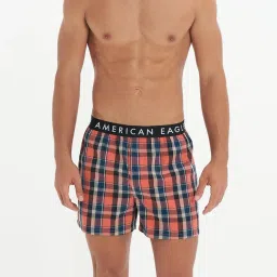 American Eagle Men Red Plaid Flannel Boxer Short image 1