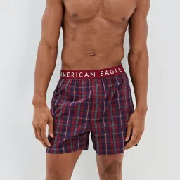 American Eagle Men Maroon Plaid Stretch Boxer Short image 1
