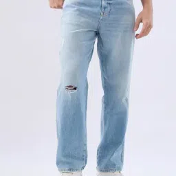 Spykar Light Blue Cotton Regular Fit Distressed Jeans-image-73