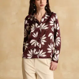 KAZO Maroon Print Relaxed Fit Shirt image 1