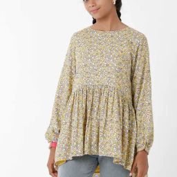Kate & Oscar Kids Yellow Floral Print Full Sleeves Top-picture-24