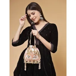 Anekaant Dangle Dusky Pink & Multi Diamond Embellished Faux Silk Potli image 1