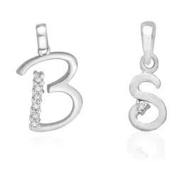 Taraash 92.5 Sterling Silver 'B' & 'S' Initial Letter Couple Pendants-picture-11