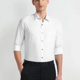 Arrow Newyork White Cotton Slim Fit Self Pattern Shirt-image-42