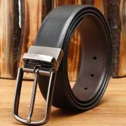 Louis Stitch Black Textured Leather Reversible Belt for Men image 1