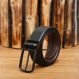 Louis Stitch Black Textured Leather Reversible Belt for Men image 1