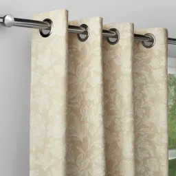 Haus & Kinder Beige Cotton Floral Chalkflower Eyelets 7 ft Door Curtain - Set of 2 image 5