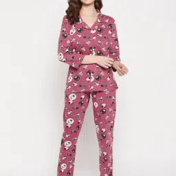 Clovia Purple Cotton Graphic Print Top Pyjama Set-picture-19