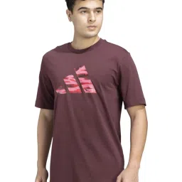 Adidas Maroon Cotton Regular Fit Logo Printed Sports T-Shirt image 1