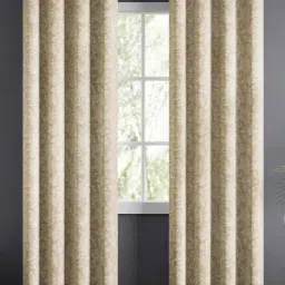Haus & Kinder Beige Cotton Floral Chalkflower Eyelets 7 ft Door Curtain - Set of 2-picture-42