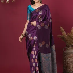 Satrani Purple Silk Blend Woven Saree With Unstitched Blouse image 1
