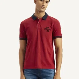 Levi's Red Cotton Slim Fit Logo Printed Polo T-Shirt-image-9
