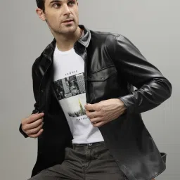 Iconic Men Solid Regular Fit Leather Jacket image 1