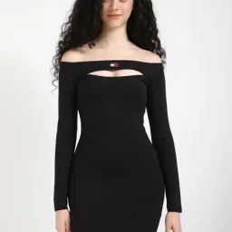 TOMMY HILFIGER Black Viscose Solid Full Sleeves Dress-image-45