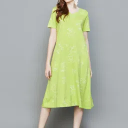 Colour Me by Melange Lime Green Cotton Printed Shift Dress image 1