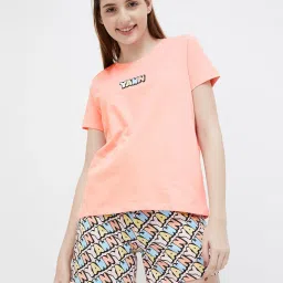 Ginger by Lifestyle Peach & Black Cotton Printed Top & Shorts Set image 1
