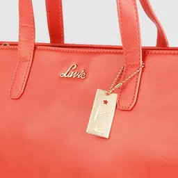 Lavie Sida Coral Orange Solid Structured Shoulder Bag with Studs Embellished Detail image 5