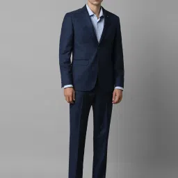 Louis Philippe Navy Slim Fit Checks Two Piece Suits image 1