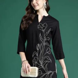 Indo Era Black Regular Fit Embroidered Kurta-picture-7