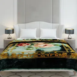 Monte Carlo Bottle Green Polyester Floral Double Bed Winter Blanket Bandhan 2 Ply with Fragrance image 2