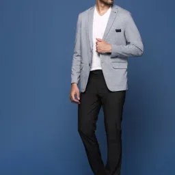 SHOWOFFFF Navy Blue Cotton Slim Fit Solid Blazer image 4