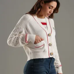 TOMMY HILFIGER Ancient White Relaxed Fit Cotton V-Neck Cardigan image 4