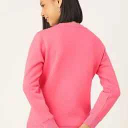 FEMEA Pink Fleece Solid Full Sleeves Sweatshirt image 2