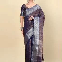 Soch Womens Navy Blue Ethnic Motifs Woven Design Jacquard Weave Art Silk Saree image 1
