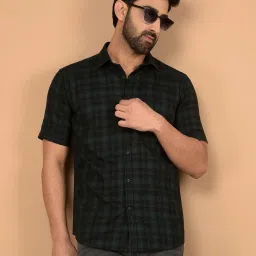 Crimsoune Club Green Cotton Slim Checks Shirt image 1