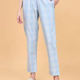 Enamor Brunnera Blue Cotton Chequered Lounge Track Pants image 1