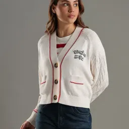 TOMMY HILFIGER Ancient White Relaxed Fit Cotton V-Neck Cardigan image 3