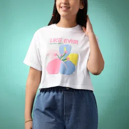 Lil Tomatoes Kids White Printed Crop Top image 1