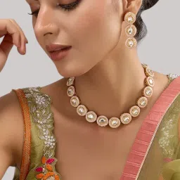 Auraa Trends Gold Finish Kundan Polka White Stone Choker Jewellery Set-picture-24