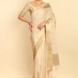 Soch Womens Beige Geometric Sequinned Tussar Saree With Zari image 1