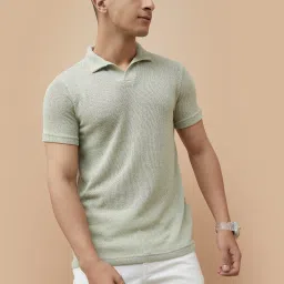 Fame Forever By Lifestyle Light Green Regular Fit Self Pattern Polo T-Shirt image 1