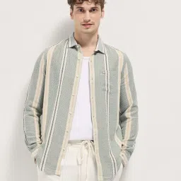 The Bear House Multi Cotton Blend Slim Fit Stripes Casual Shirt image 1