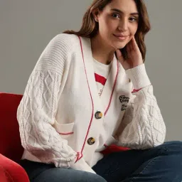 TOMMY HILFIGER Ancient White Relaxed Fit Cotton V-Neck Cardigan image 5